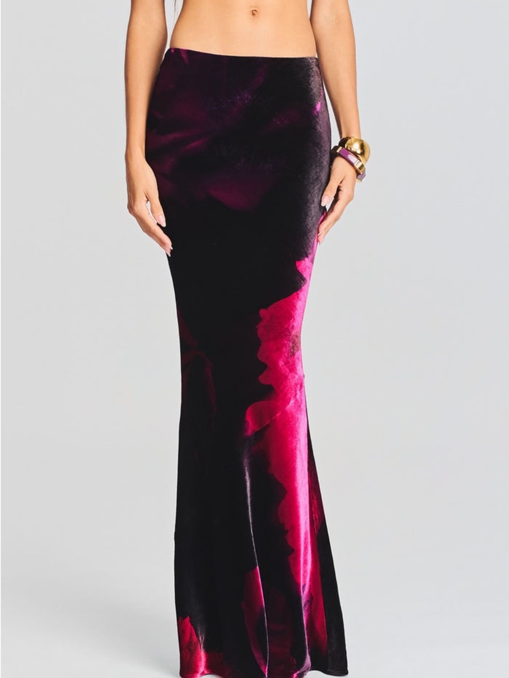 Retrofete Black and Magenta Velvet Maxi Skirt